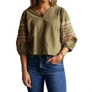 NEW EXVOTO phoebe blouse with embroidery in moss corduroy